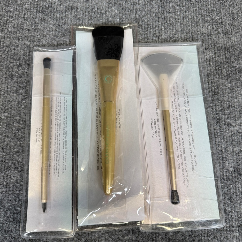 Carmindy Beauty 3 Piece Makeup Brush Set Gold Eyeshadow Blush Highlight Dual End